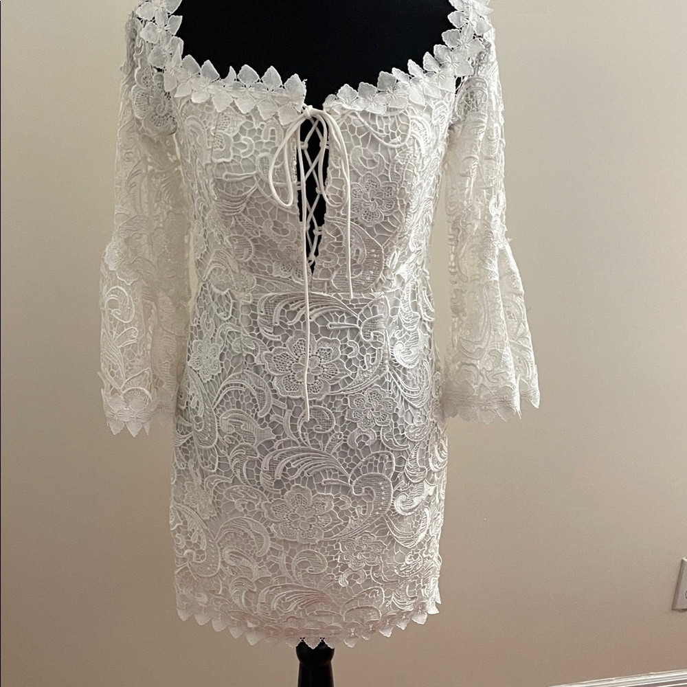 Luxxel White Lace Long Sleeve Mini Dress